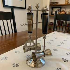 Vintage Brown Horn 4 pc Bar Set with Stand.